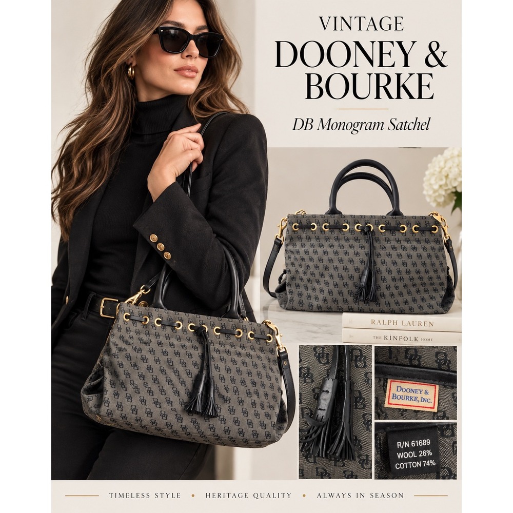 Dooney & Bourke Vintage DB Monogram Drawstring Satchel Bag Y2K Tassel
